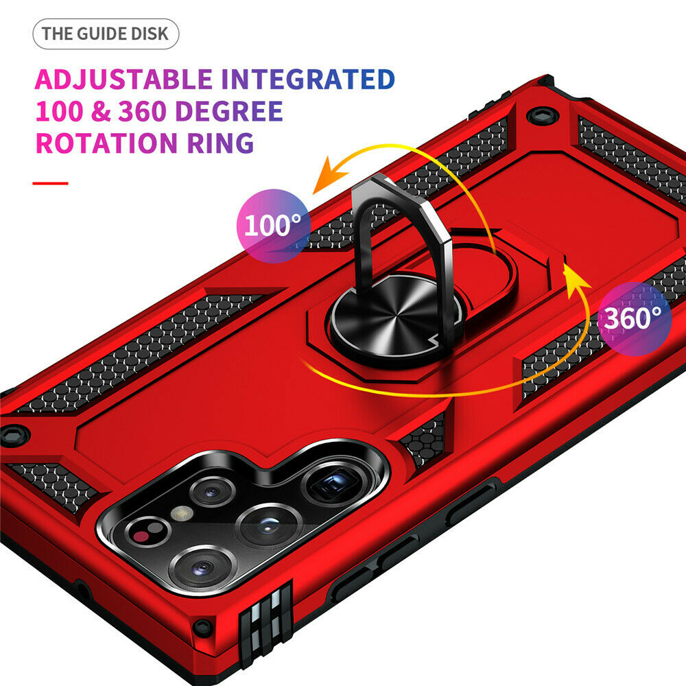 Protectores para celular  para Samsung  S22 Ultra Funda reforzada con anillo v2 Rojo